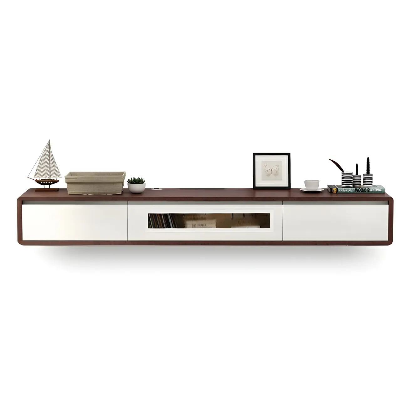 63 Natural Rubberwood Floating TV Stand with Hidden Storage