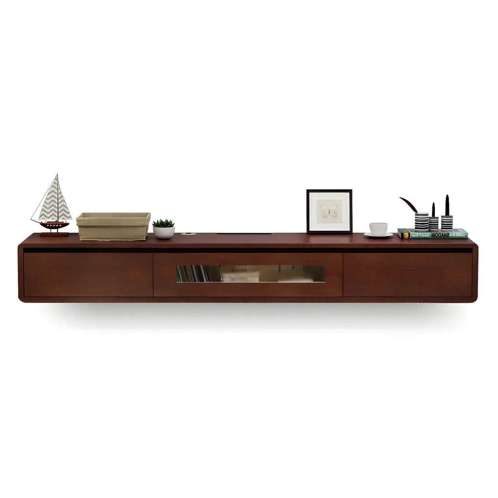 63 Natural Rubberwood Floating TV Stand with Hidden Storage