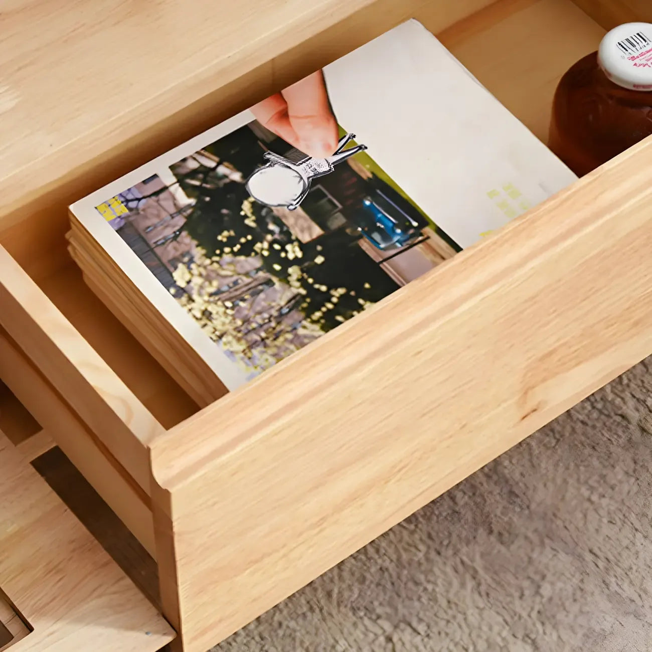 63 Natural Rubberwood Floating TV Stand with Hidden Storage