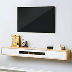 63 Natural Rubberwood Floating TV Stand with Hidden Storage