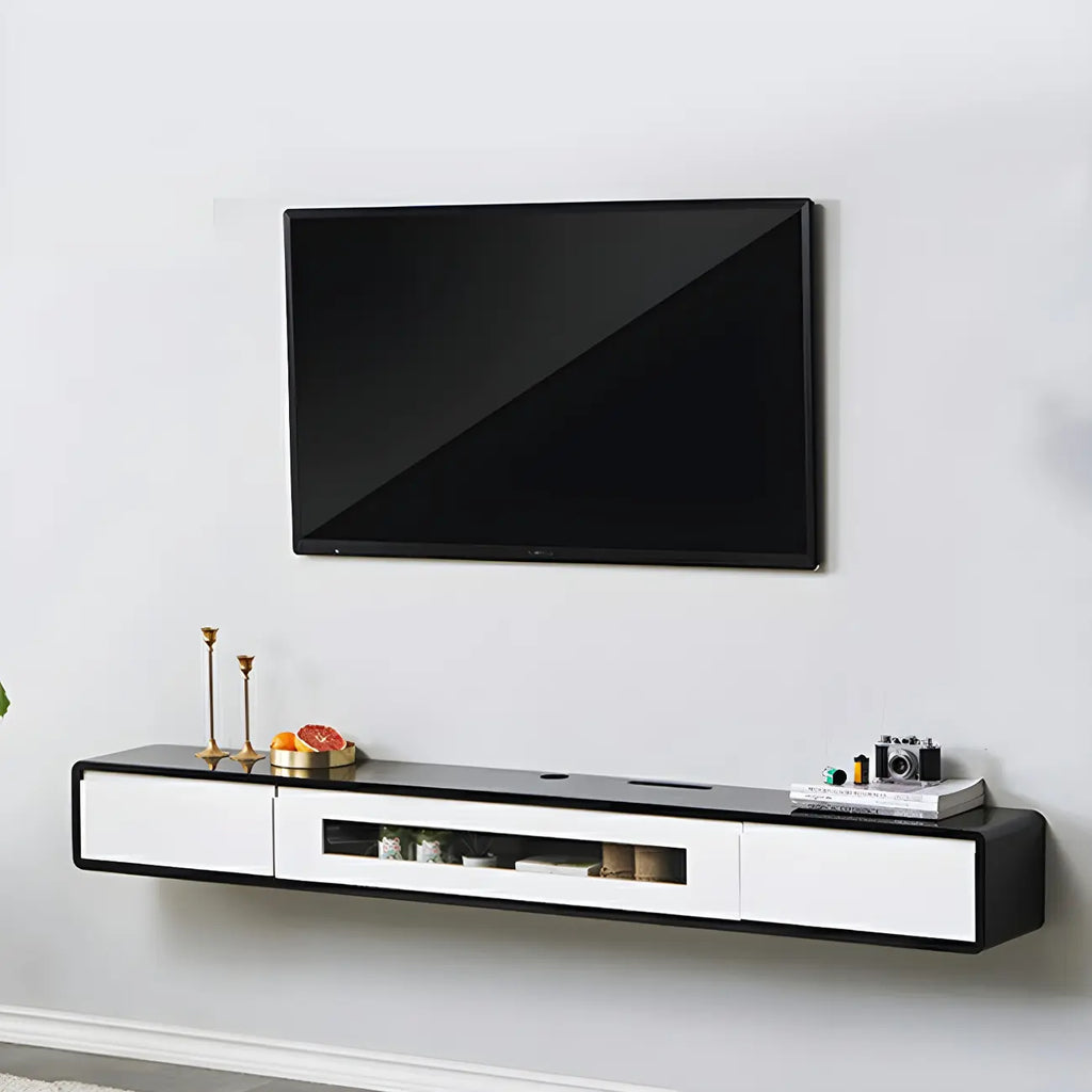 63 Natural Rubberwood Floating TV Stand with Hidden Storage