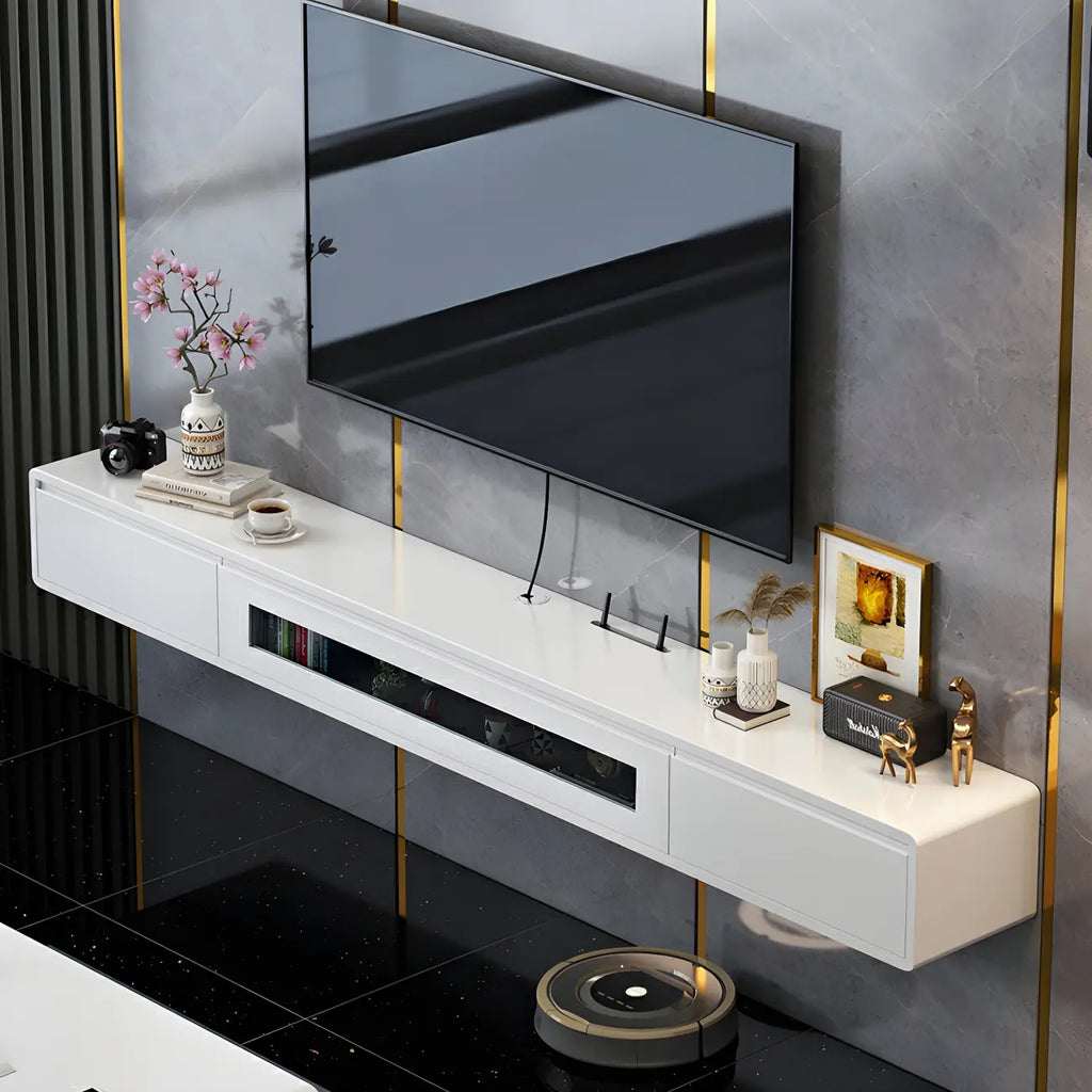 63 Natural Rubberwood Floating TV Stand with Hidden Storage
