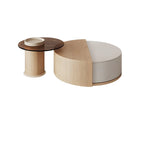 Natural Round Nordic Wood Coffee Table with Storage