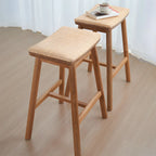 Brown Oak Wood  Ratten Seat Backless Counter Bar Stools