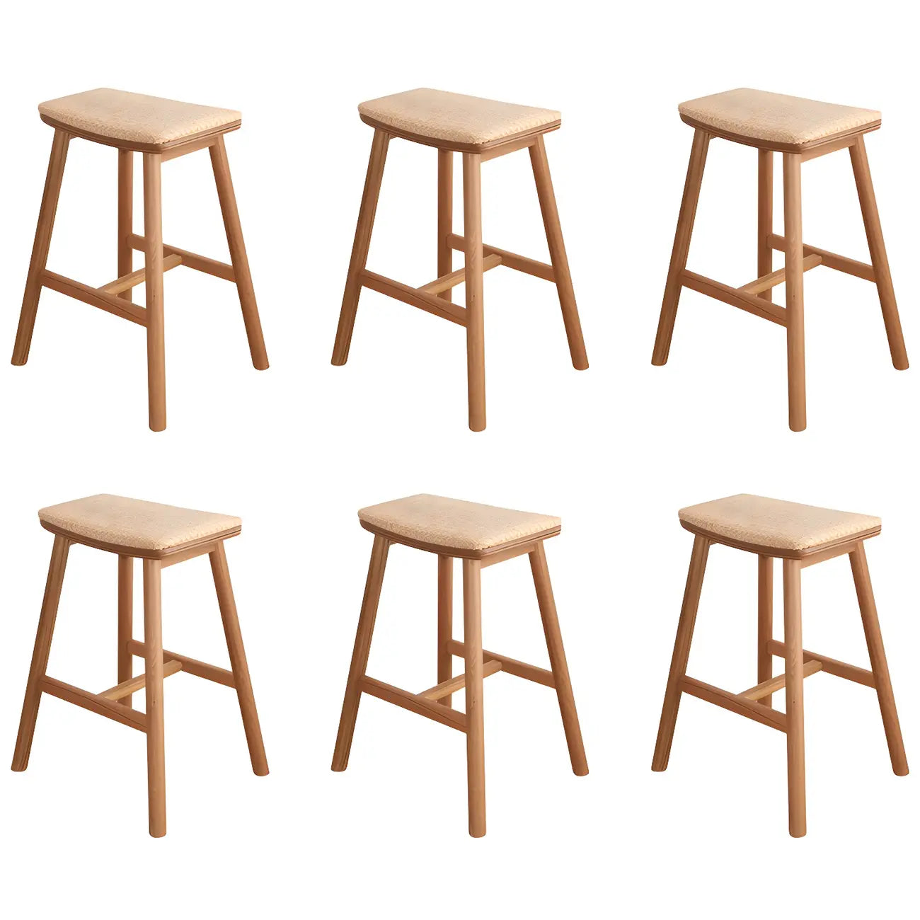 Brown Oak Wood  Ratten Seat Backless Counter Bar Stools