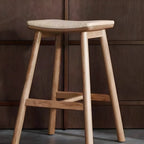 Brown Oak Wood  Ratten Seat Backless Counter Bar Stools
