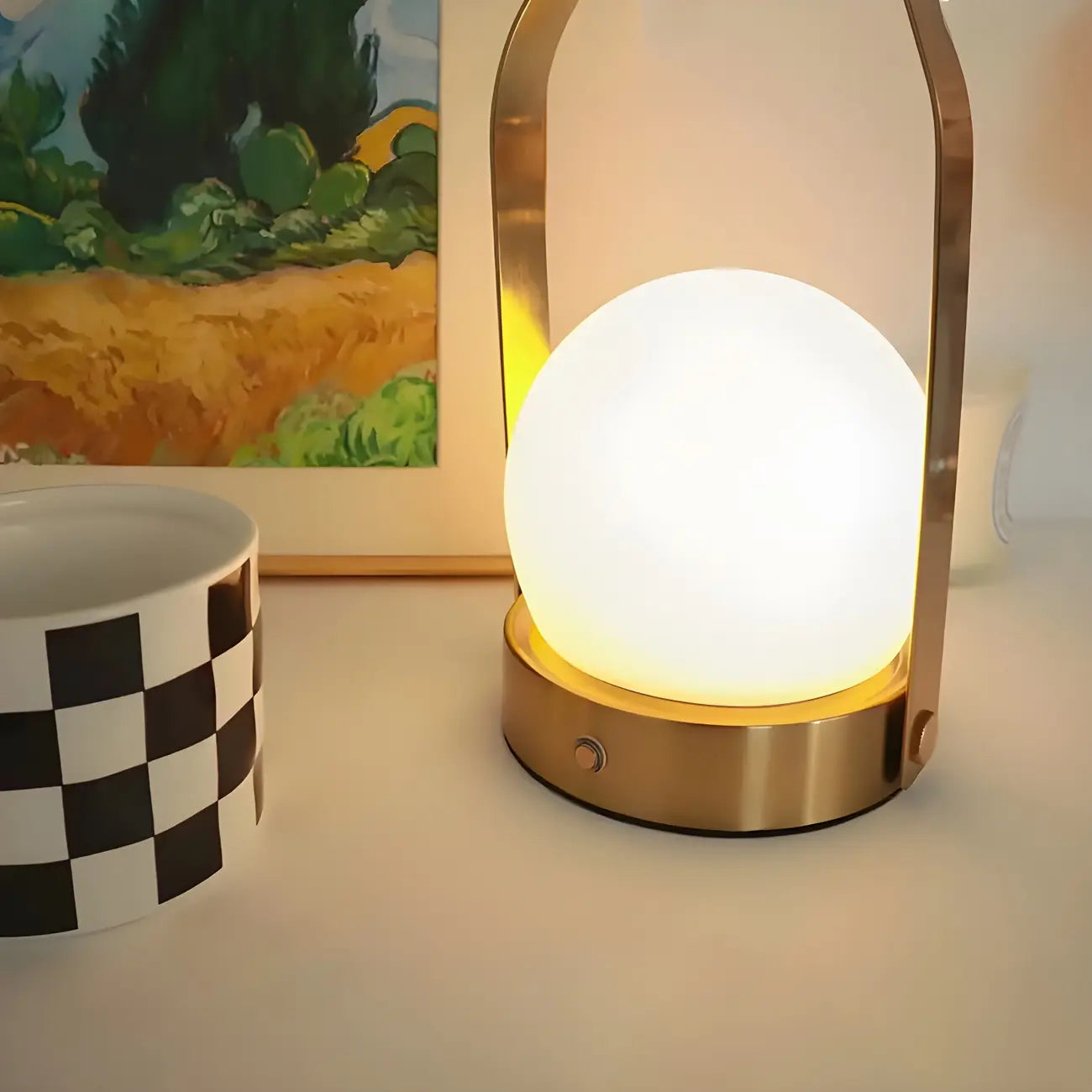 Portable Black Globe Shade LED Lantern Cordless Table Lamp