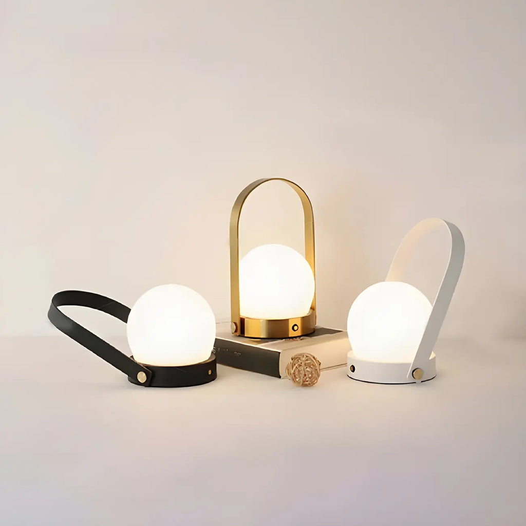 Portable Black Globe Shade LED Lantern Cordless Table Lamp