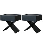 Black Wood X-Leg Drawer Storage Small Nightstand