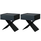 Black Wood X-Leg Drawer Storage Small Nightstand