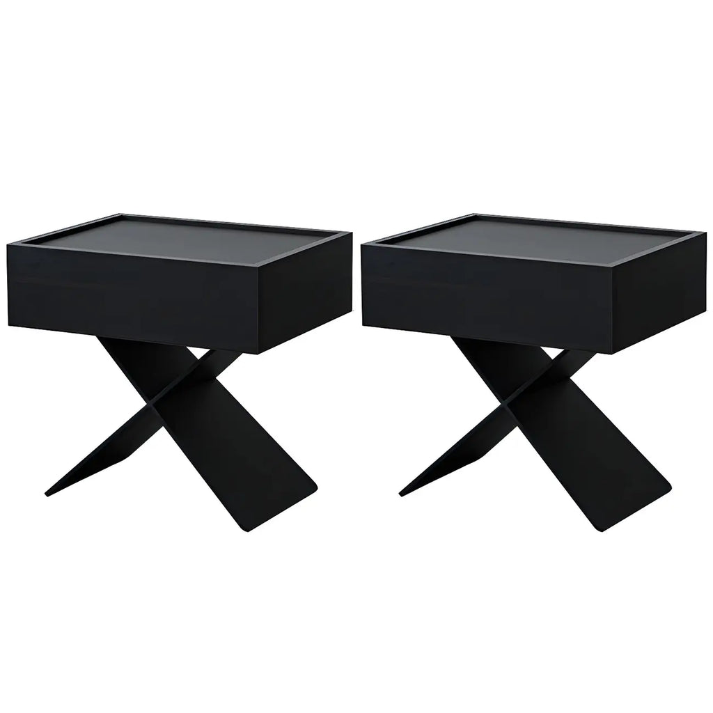 Black Wood X-Leg Drawer Storage Small Nightstand