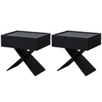 Black Wood X-Leg Drawer Storage Small Nightstand