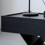 Black Wood X-Leg Drawer Storage Small Nightstand