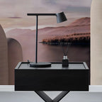 Black Wood X-Leg Drawer Storage Small Nightstand