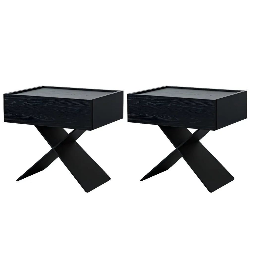 Black Wood X-Leg Drawer Storage Small Nightstand