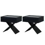 Black Wood X-Leg Drawer Storage Small Nightstand