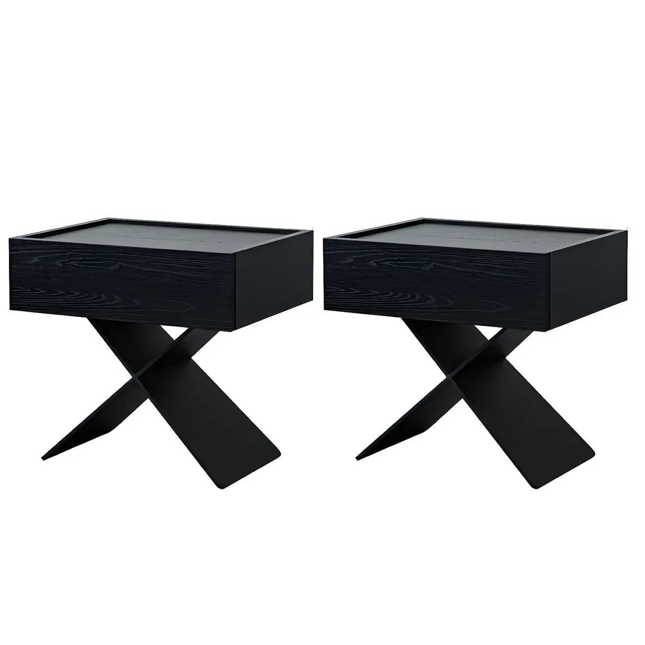 Black Wood X-Leg Drawer Storage Small Nightstand