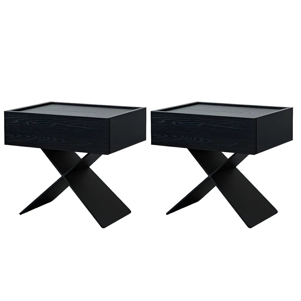 Black Wood X-Leg Drawer Storage Small Nightstand