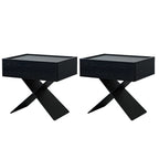 Black Wood X-Leg Drawer Storage Small Nightstand