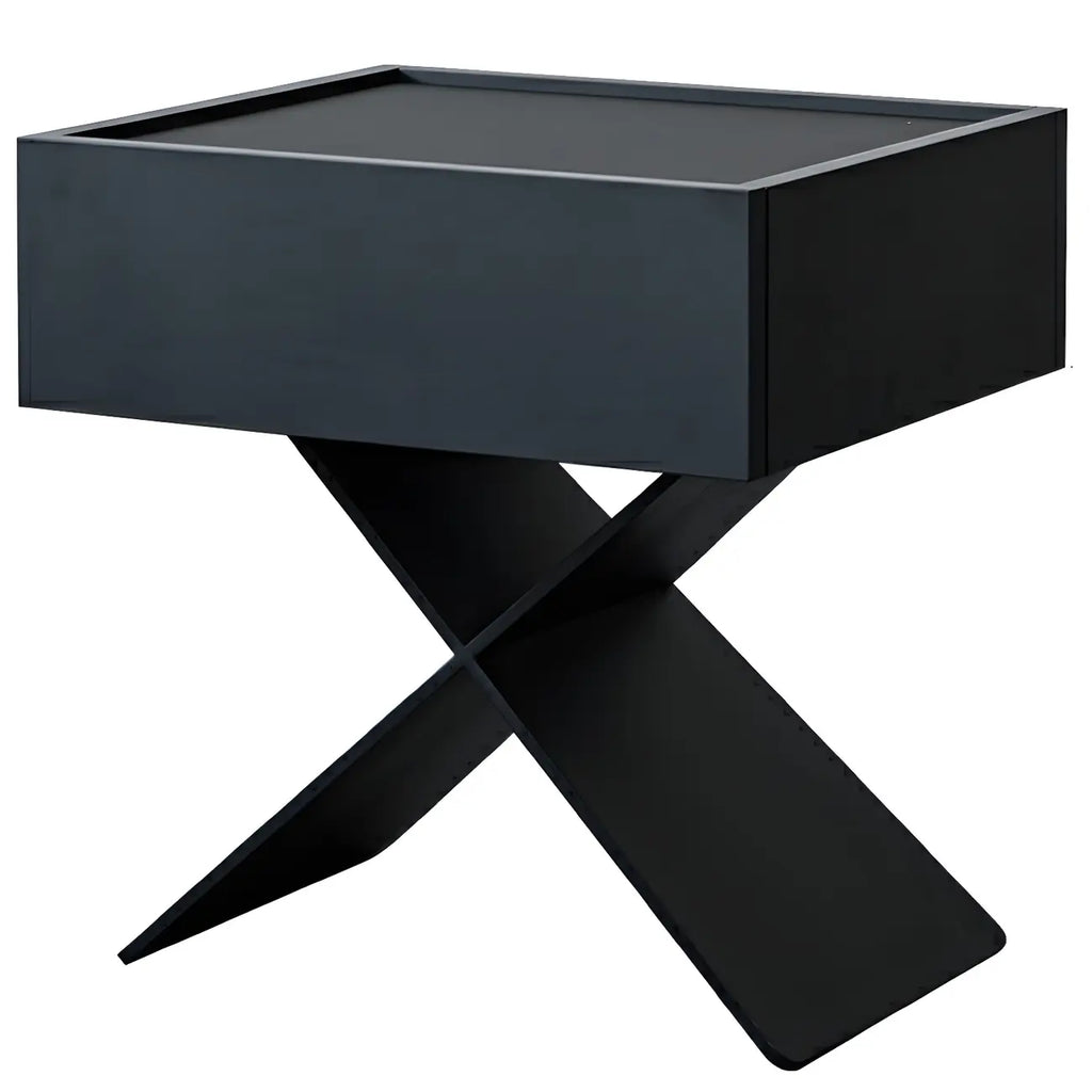 Black Wood X-Leg Drawer Storage Small Nightstand