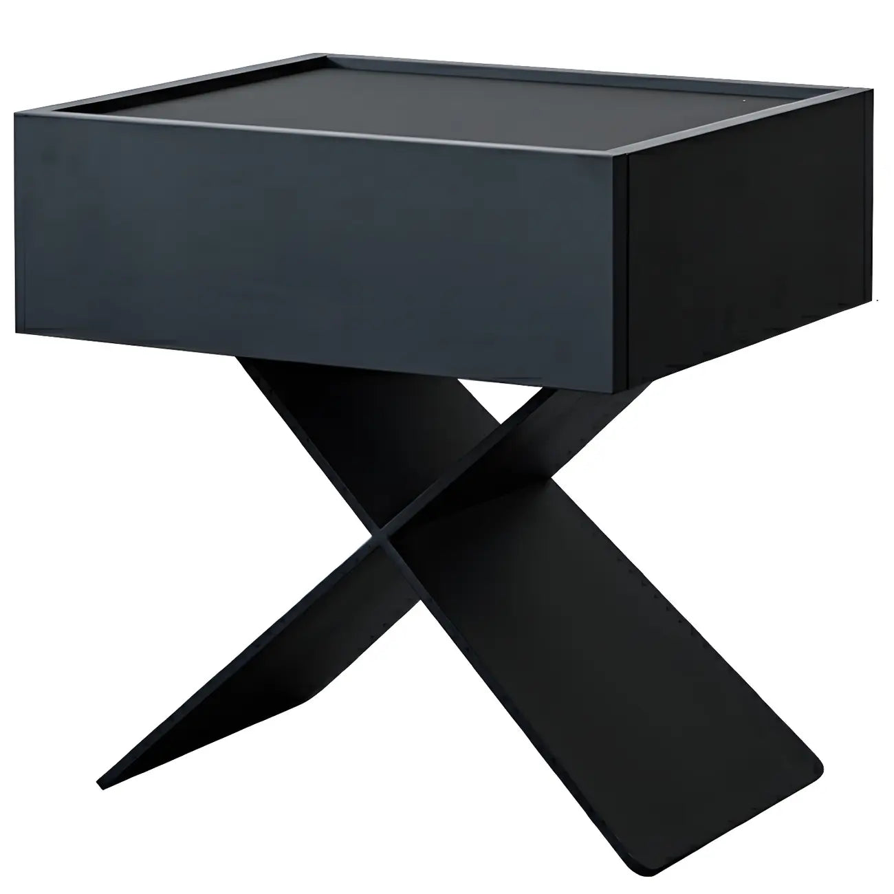 Black Wood X-Leg Drawer Storage Small Nightstand