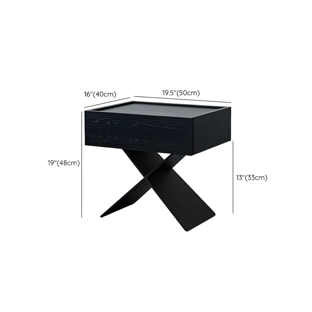 Black Wood X-Leg Drawer Storage Small Nightstand