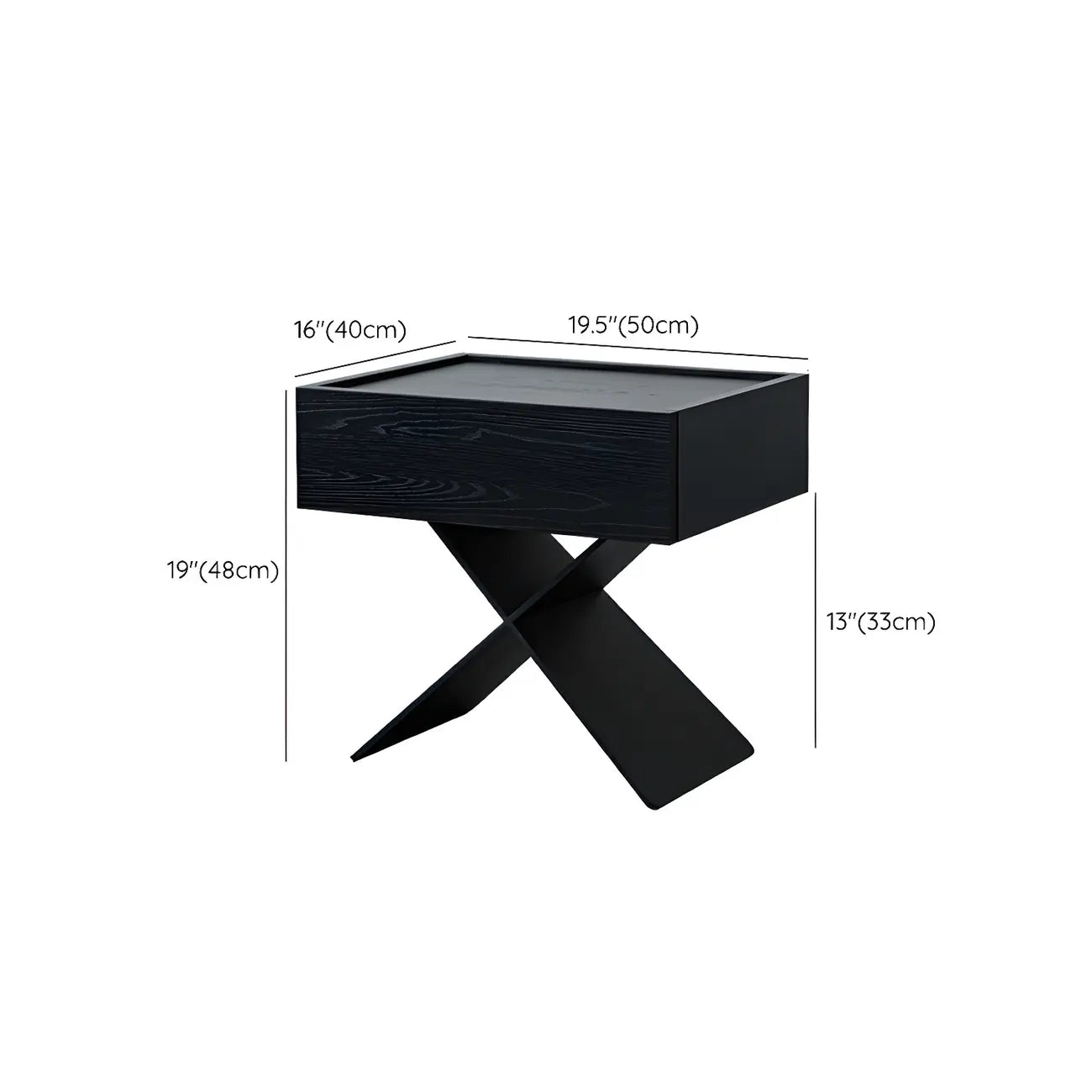 Black Wood X-Leg Drawer Storage Small Nightstand