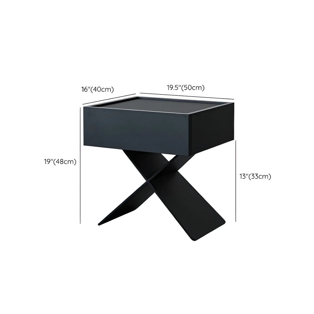 Black Wood X-Leg Drawer Storage Small Nightstand