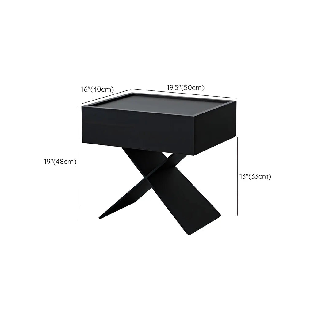 Black Wood X-Leg Drawer Storage Small Nightstand