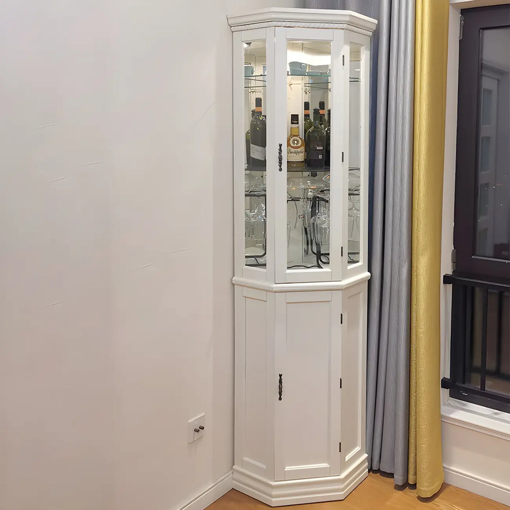 Classic White Wood Glass Display 5-Shelf Corner Cabinet