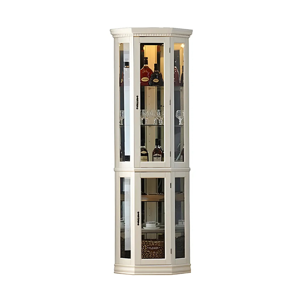 Classic White Wood Glass Display 5-Shelf Corner Cabinet