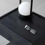 Black Steel Wood C-Shaped Drawer Nightstand with Light