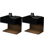 Black Steel Wood C-Shaped Drawer Nightstand with Light