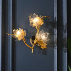 3-Light Vintage Brass LED Wall Sconce with Leaf-Shaped