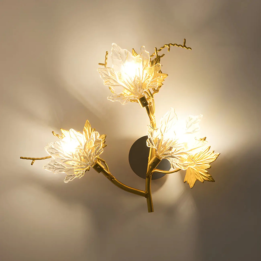 3-Light Vintage Brass LED Wall Sconce with Leaf-Shaped