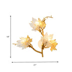 3-Light Vintage Brass LED Wall Sconce with Leaf-Shaped