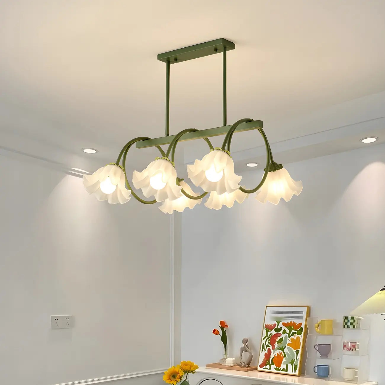 Contemporary Glass Floral Island Pendant Light
