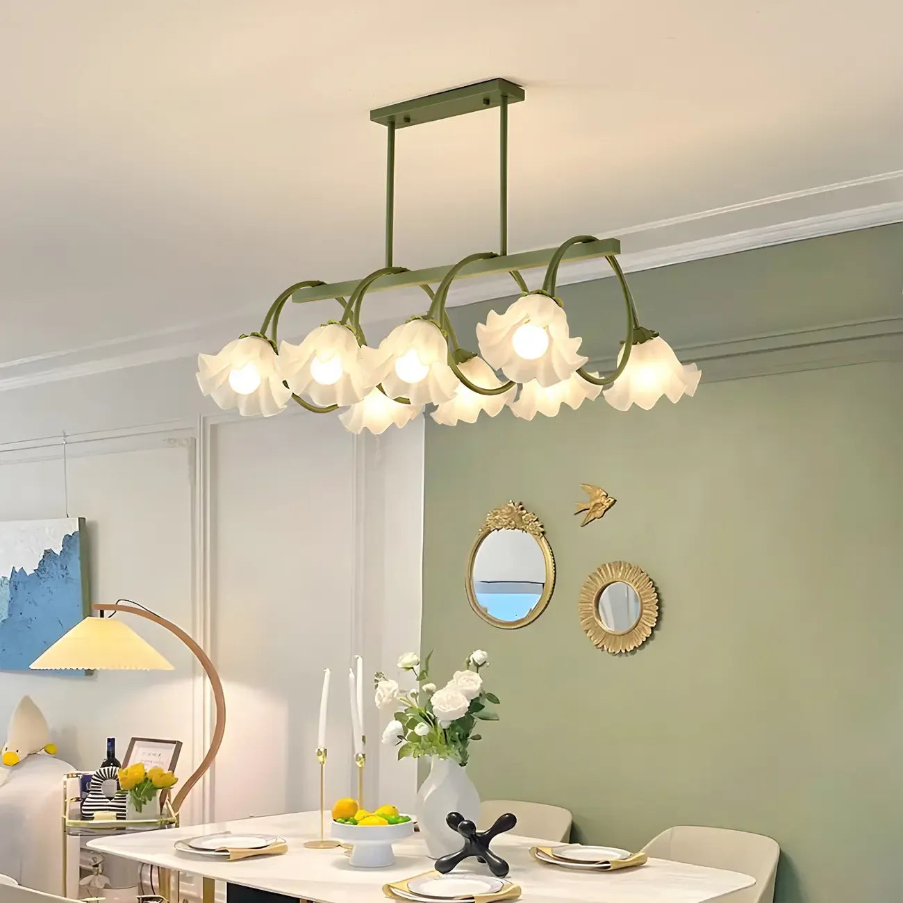 Contemporary Glass Floral Island Pendant Light