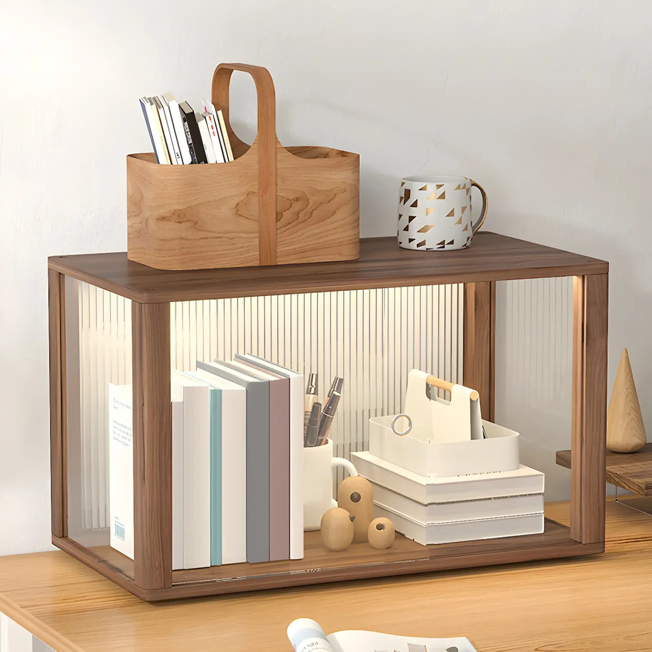Small Wooden Glass Display Cabinet for Tabletop