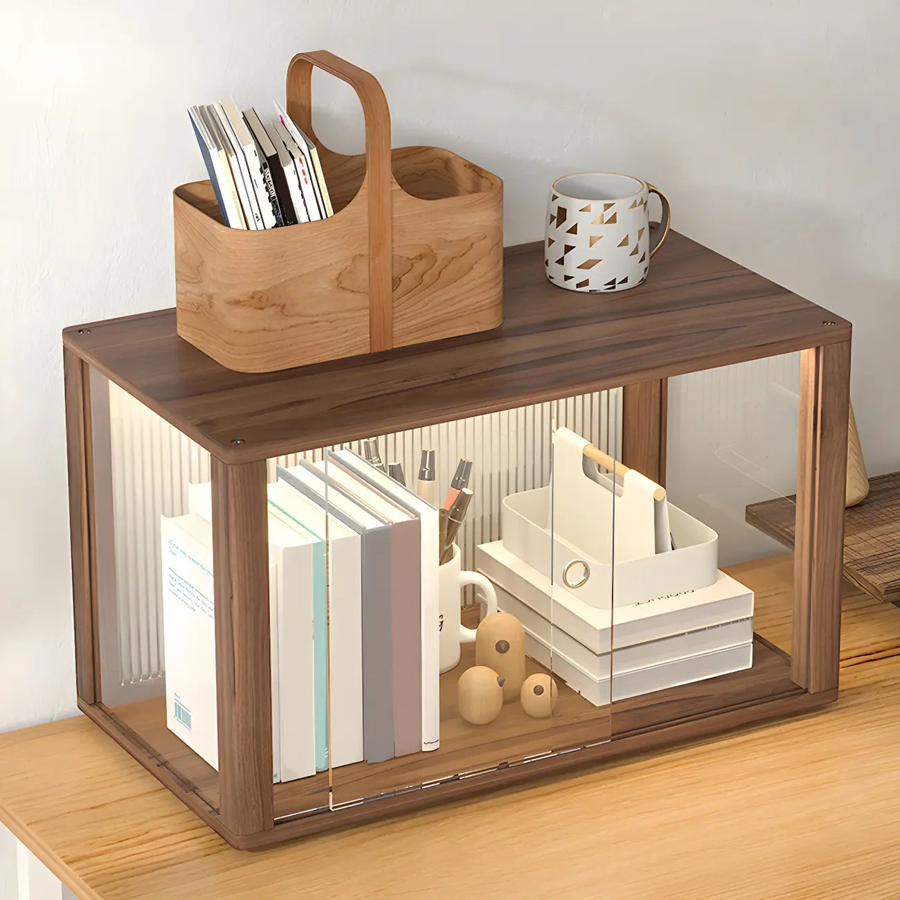 Small Wooden Glass Display Cabinet for Tabletop