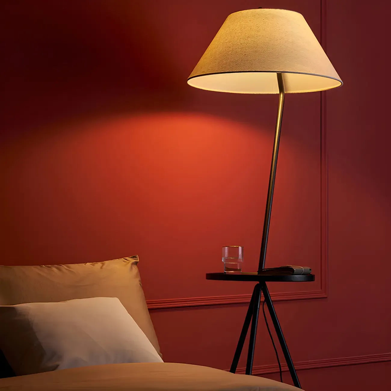 Black Metal Modern Tripod Floor Lamp with Coffee Table