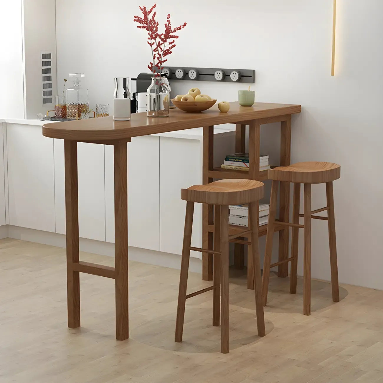 Modern Brown Wood Storage Bar Tables for Dining Room