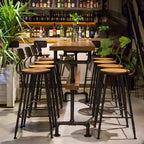 Rectangular Brown Pine Wood Bar Table with Footrest