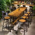 Rectangular Brown Pine Wood Bar Table with Footrest