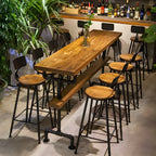 Rectangular Brown Pine Wood Bar Table with Footrest