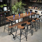 Rectangular Brown Pine Wood Bar Table with Footrest