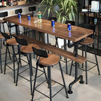 Rectangular Brown Pine Wood Bar Table with Footrest
