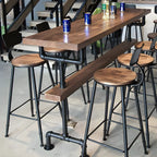 Rectangular Brown Pine Wood Bar Table with Footrest