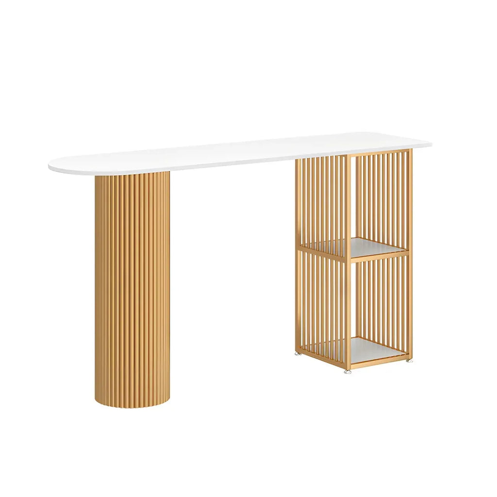 Scandinavian White Stone Top Striped Metal Storage Bar Tables