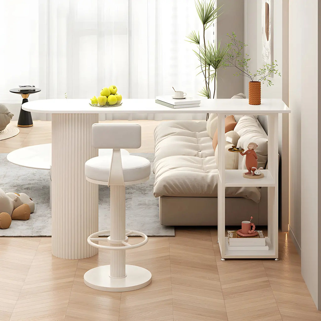 Scandinavian White Stone Top Striped Metal Storage Bar Tables